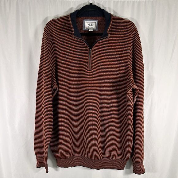 Jos A Bank Sweater Men's XL Orange Blue Striped 1/4 Zip Tailored Fit 100% Cotton - Picture 1 of 6